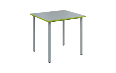 JSB 80N Jídelní stůl 800 x 800 mm, deska šedá s hranou jarní zeleň / podnož stříbrná